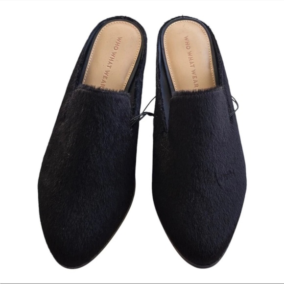 New Who What Wear Faux Fur Mules Flats Black Size 6.5 7.5 8.5 Comfort Slides - Picture 2 of 14